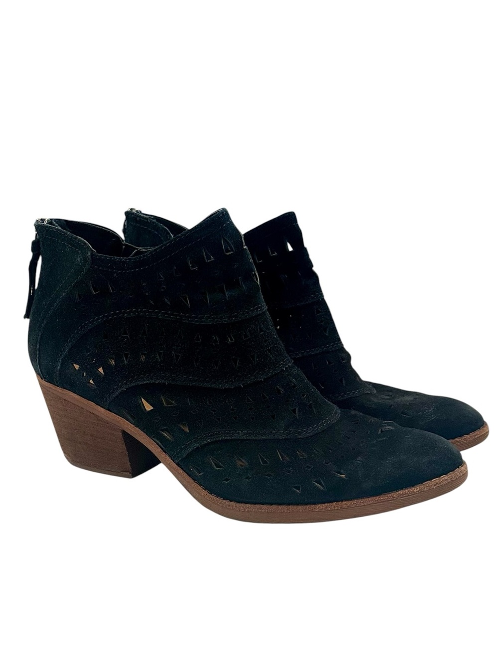 Söfft Black Westwood II Suede Laser Cutout Ankle Booties with Wood-Look Heel - Picture 2 of 10
